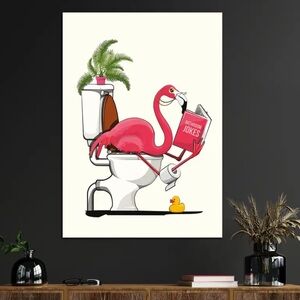Pink Flamingo Reading Book Sitting on Throne Funny  Canvas Frameless Print